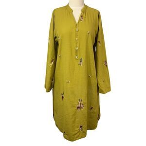 KHAADI Kurta Loose Collarless Dress Mother of Pearl Buttons Front